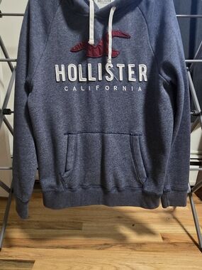 Hollister Navy Crewneck Logo Hoodie with Maroon Seagull